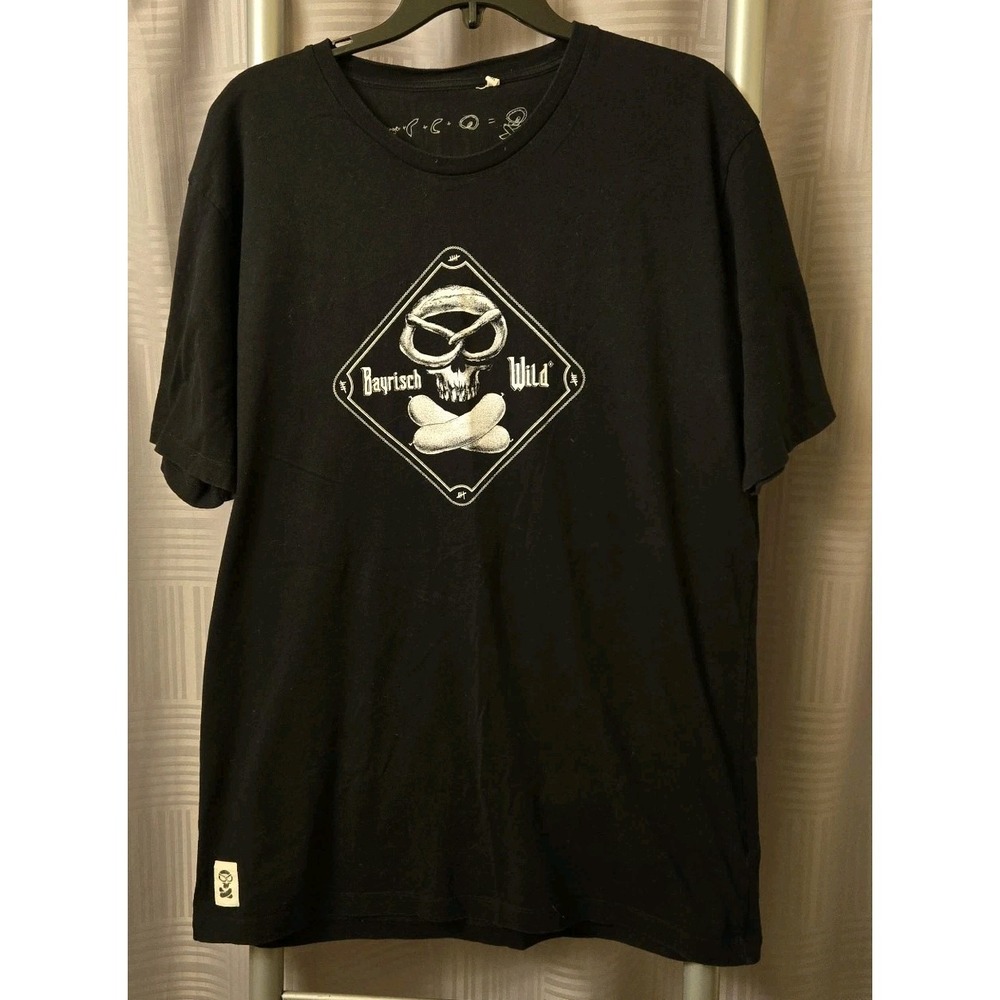 Bayrisch Wild Skull Pretzel Graphic T Shirt Black Streetwear Tee Size 2XL
